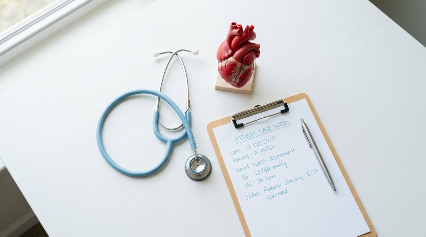 Stethoscope beside a heart model